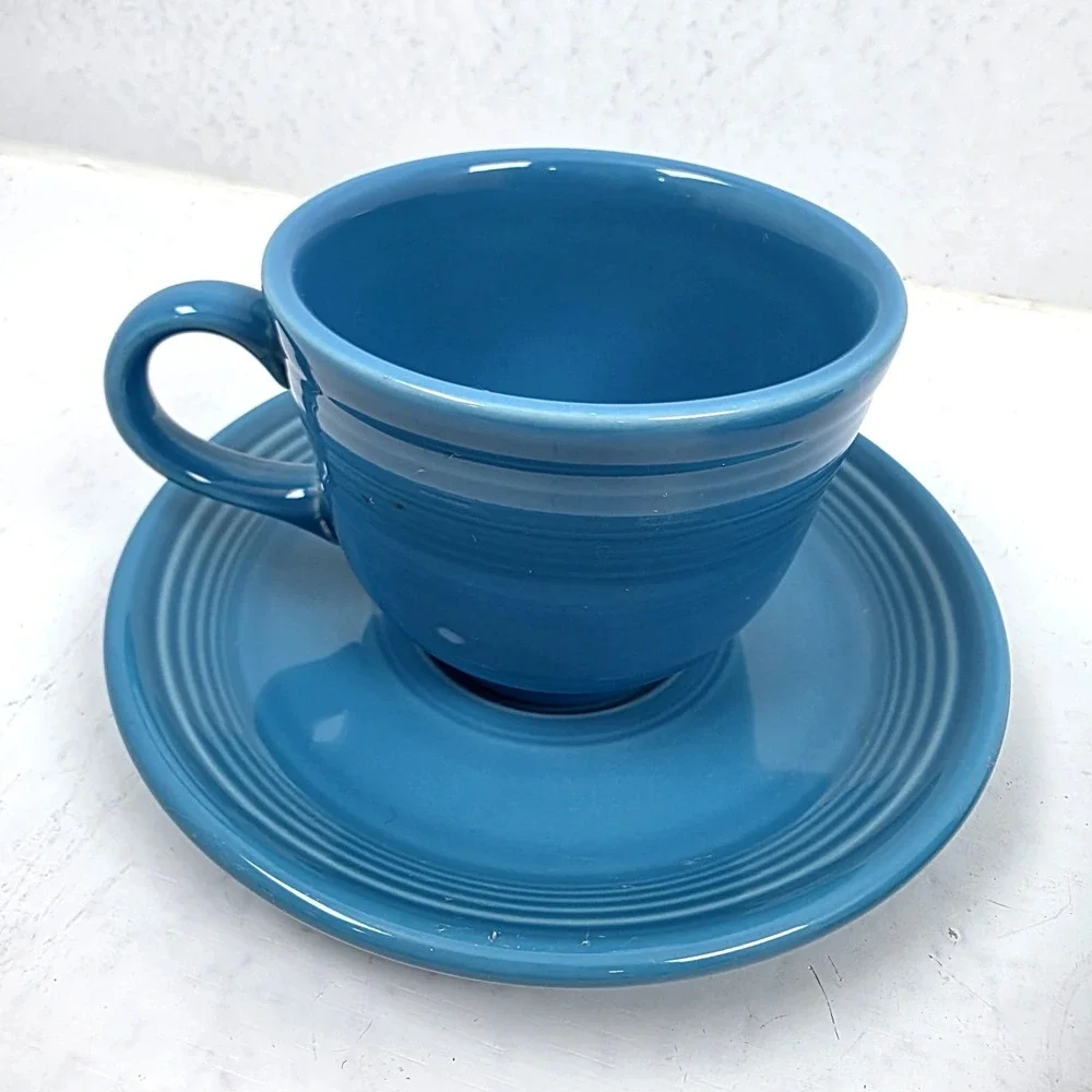 Vintage Fiestaware‎ Homer Laughlin Peacock Blue 2 Cups & 2 Saucers 2 Sets